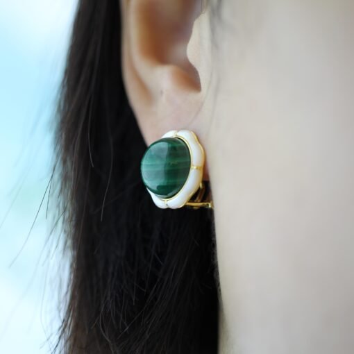 Genuine Cabochon Malachite Earrings Sterling Silver|Statement Malachite Earrings|Petal Floral Malachite Stud|Top Quality malachite studs - Image 8