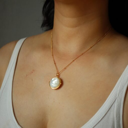 Natural Mather of Pearl Pendant Necklace Sterling Silver|Statement Minimalist Mother of Pearl Pendant|Unique handmade mother of perl jewelry - Image 4