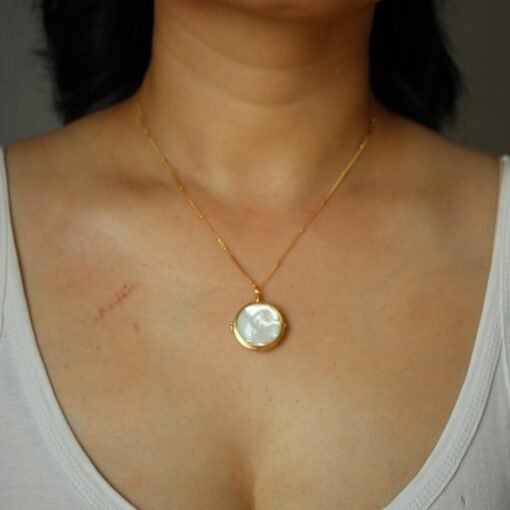 Natural Mather of Pearl Pendant Necklace Sterling Silver|Statement Minimalist Mother of Pearl Pendant|Unique handmade mother of perl jewelry - Image 8