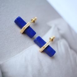 Unique Lapis Lazuli Stud Earring sterling silver|Blue lapis lazuli studs goldVintage Gemstone EarringStick EarringsBest Gift For Her