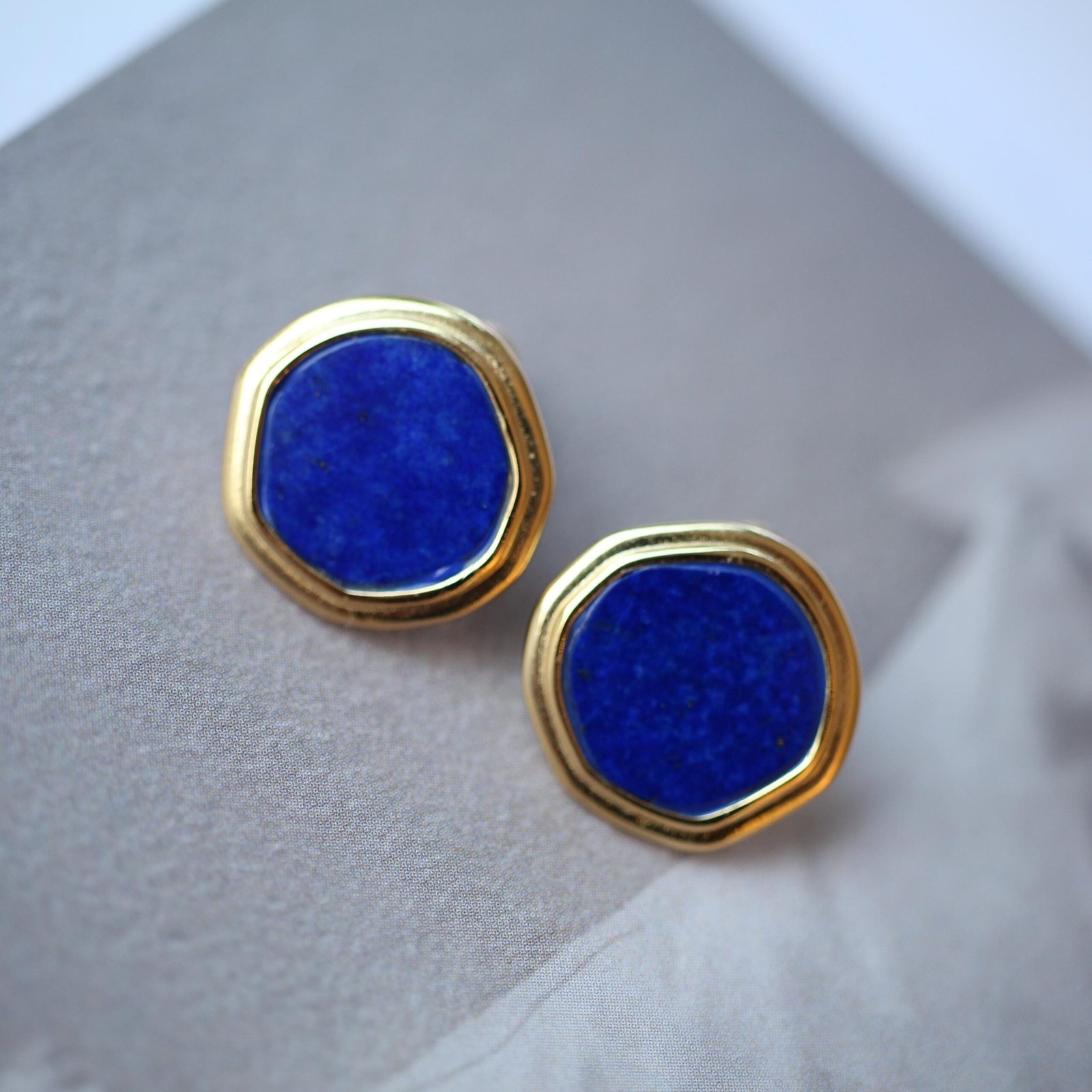 Genuine round Lapis Lazuli Stud Earring sterling silverUnique Simple Blue Gemstone Earring WomenMinimalist September Birthstone Gift Gold - Image 2
