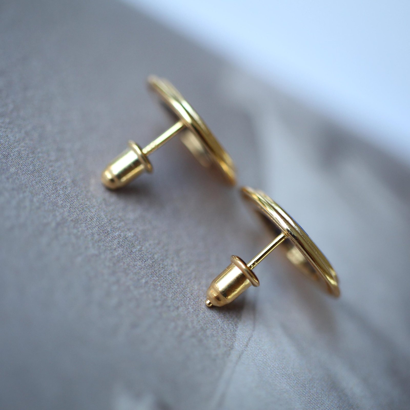 Genuine round Lapis Lazuli Stud Earring sterling silverUnique Simple Blue Gemstone Earring WomenMinimalist September Birthstone Gift Gold - Image 3