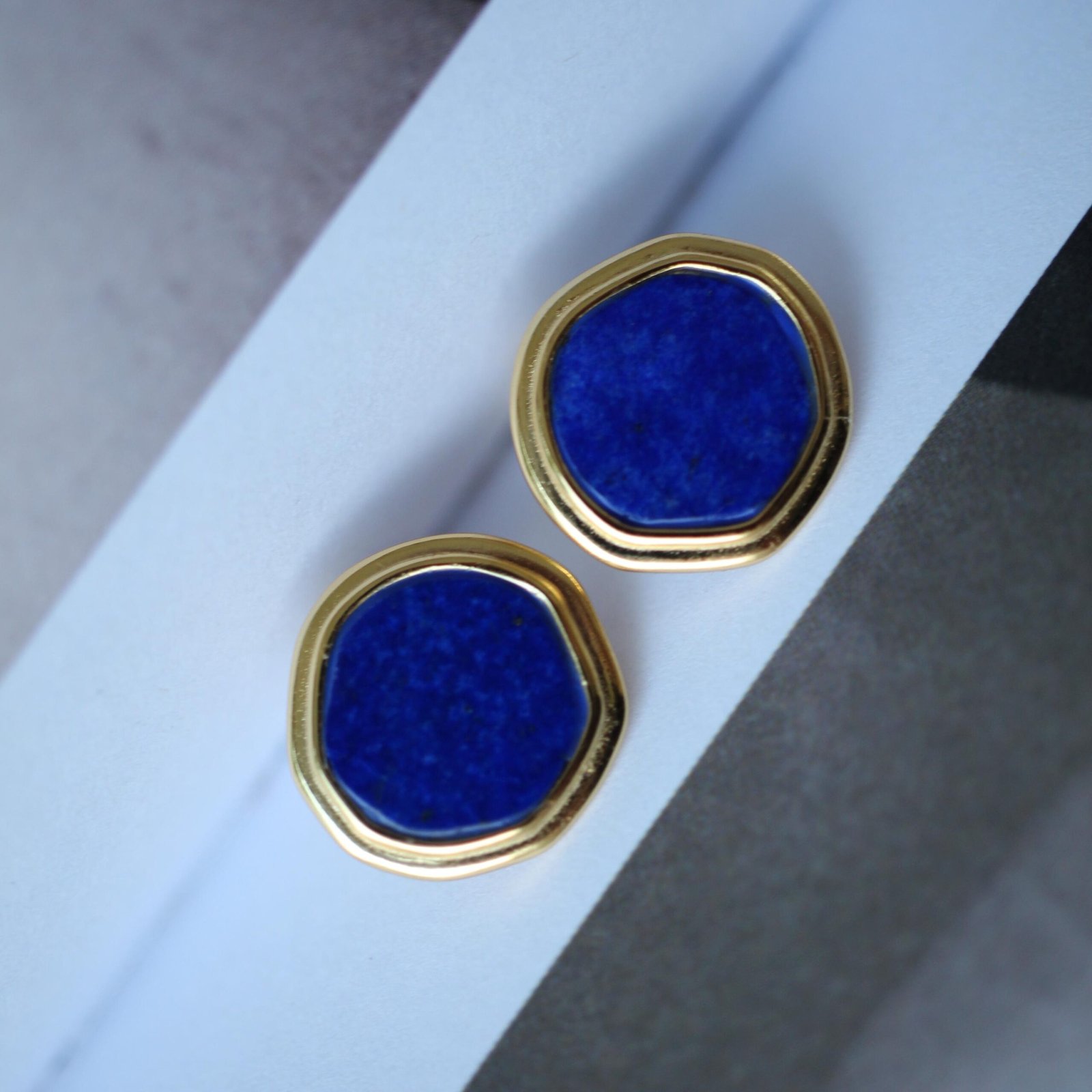 Genuine round Lapis Lazuli Stud Earring sterling silverUnique Simple Blue Gemstone Earring WomenMinimalist September Birthstone Gift Gold - Image 6