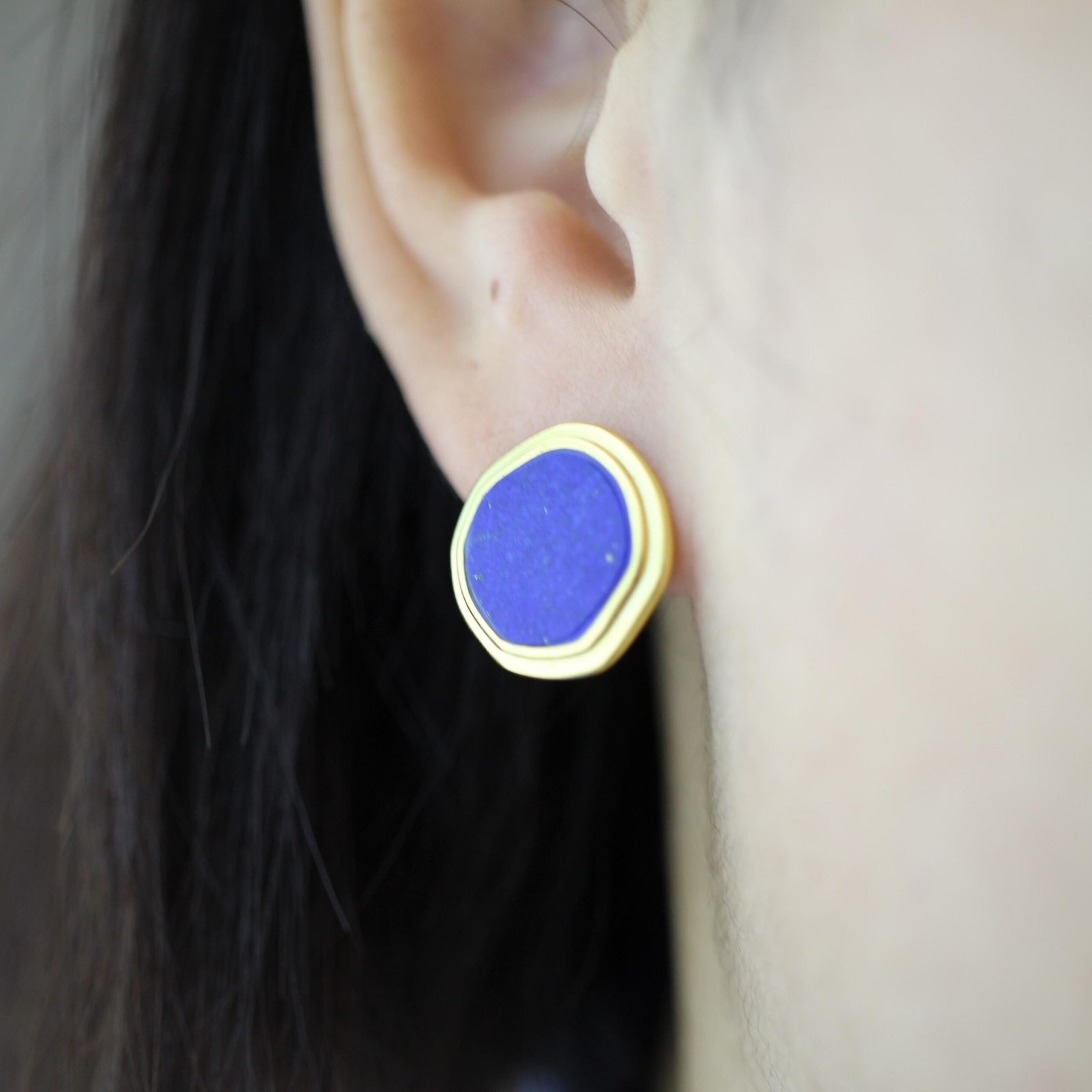 Genuine round Lapis Lazuli Stud Earring sterling silverUnique Simple Blue Gemstone Earring WomenMinimalist September Birthstone Gift Gold - Image 8