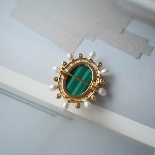 Natural Malachite Pearl brooch pin for women/Vintage Malachite brooch silver|Unique malachite jewelry women|Statement brooch antique - Image 5