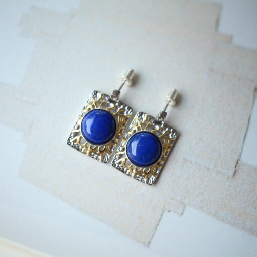 Vintage Lapis Lazuli Drop Gold Plated silver|Natural lapis lazuli Earrings womenUnique Blue Gemstone EarringArt deco lapis lazuli Earrings - Image 5