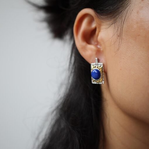 Vintage Lapis Lazuli Drop Gold Plated silver|Natural lapis lazuli Earrings womenUnique Blue Gemstone EarringArt deco lapis lazuli Earrings - Image 8