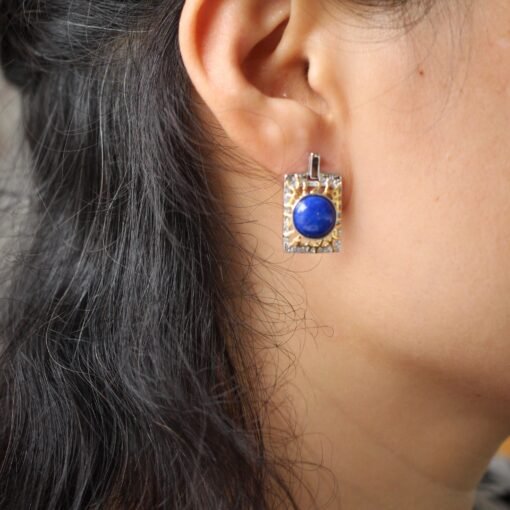 Vintage Lapis Lazuli Drop Gold Plated silver|Natural lapis lazuli Earrings womenUnique Blue Gemstone EarringArt deco lapis lazuli Earrings - Image 4