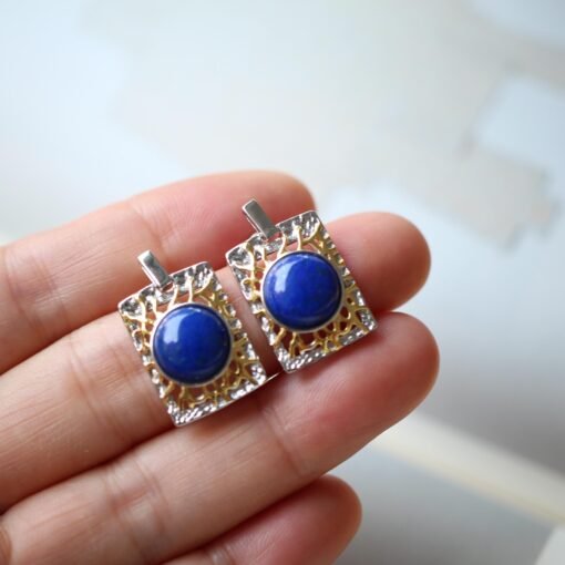 Vintage Lapis Lazuli Drop Gold Plated silver|Natural lapis lazuli Earrings womenUnique Blue Gemstone EarringArt deco lapis lazuli Earrings - Image 2