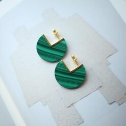 Natural Round Malachite Studs Earrings sterling silver|Minimalist Malachite stud|Statement Green Studs Earrings|Vintage Gemstone Earrings