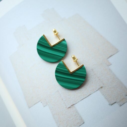 Natural Round Malachite Studs Earrings sterling silver|Minimalist Malachite stud|Statement Green Studs Earrings|Vintage Gemstone Earrings