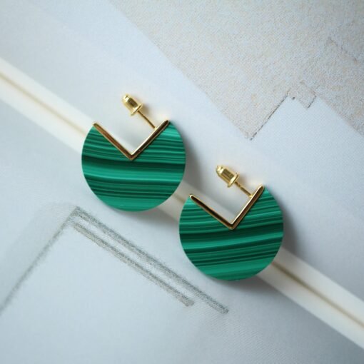 Natural Round Malachite Studs Earrings sterling silver|Minimalist Malachite stud|Statement Green Studs Earrings|Vintage Gemstone Earrings - Image 6