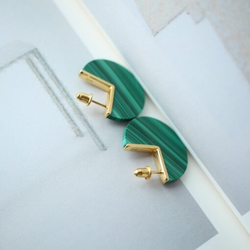 Natural Round Malachite Studs Earrings sterling silver|Minimalist Malachite stud|Statement Green Studs Earrings|Vintage Gemstone Earrings - Image 3
