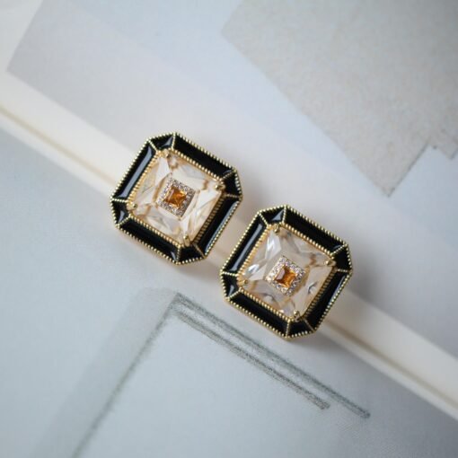 Natural Quartz Latch Back Earrings silver/Unique Statement Crystal Earrings Women/Art Deco Vintage Handmade yellow and white quartz earrings - Image 2