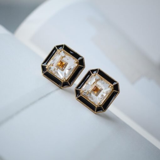 Natural Quartz Latch Back Earrings silver/Unique Statement Crystal Earrings Women/Art Deco Vintage Handmade yellow and white quartz earrings