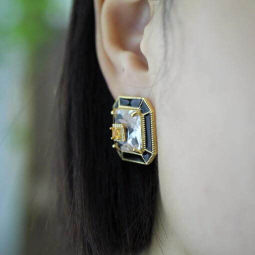 Natural Quartz Latch Back Earrings silver/Unique Statement Crystal Earrings Women/Art Deco Vintage Handmade yellow and white quartz earrings - Image 8