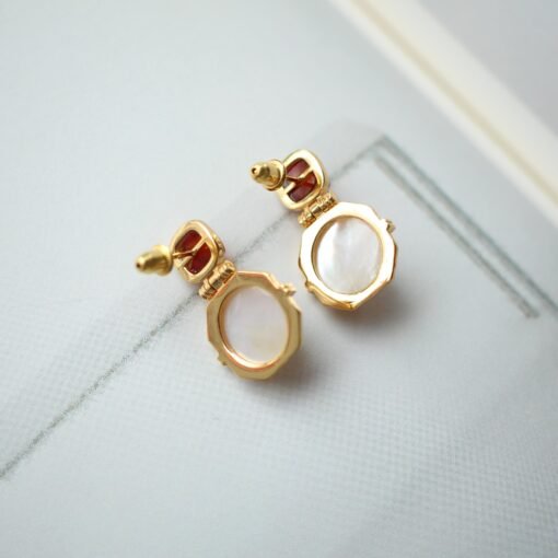 Natural Mabe Pearl Earrings with Garnet s925 Silver|Unique Modern Mabe Pearl Jewelry|Statement Pearl Earrings|Perfect Wedding Earrings - Image 6