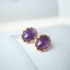 Genuine oval amethyst stud earrings women/Unique vintage amethyst studs earring/Art deco amethyst earring|Minimalist amethyst earring silver