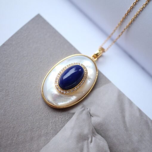 Genuine Oval Lapis Lazuli Necklace 925 Silver|Handmade Statement Vintage lapis lazuli PendantUnique September blue birthstone Jewelry Women - Image 5