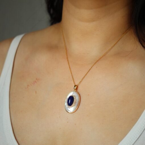 Genuine Oval Lapis Lazuli Necklace 925 Silver|Handmade Statement Vintage lapis lazuli PendantUnique September blue birthstone Jewelry Women - Image 4