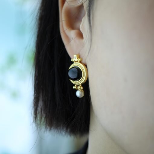 Unique Black Agate With Pearl Earrings Silver|Vintage Black Agate Earrings|Antique Art Deco Black Agate Jewelry Women - Image 8