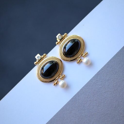 Unique Black Agate With Pearl Earrings Silver|Vintage Black Agate Earrings|Antique Art Deco Black Agate Jewelry Women - Image 7