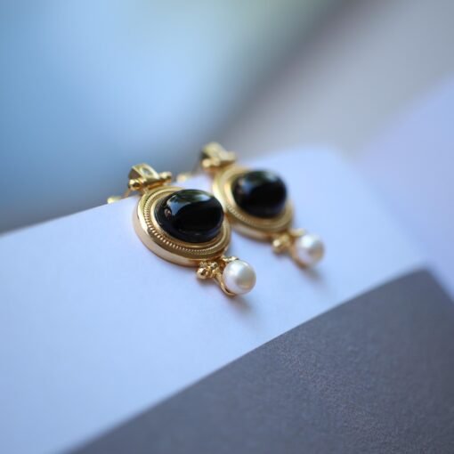 Unique Black Agate With Pearl Earrings Silver|Vintage Black Agate Earrings|Antique Art Deco Black Agate Jewelry Women - Image 3