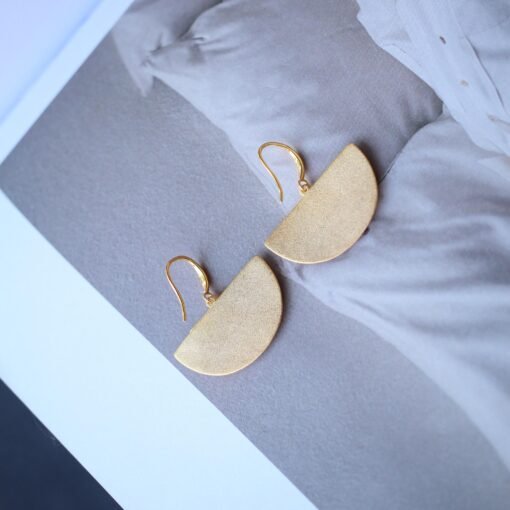 Unique Semicircle Silver Drop Earrings Women|Statement Minimalist Gold Earrings|Modern Big Silver Dangle Earring - Image 7