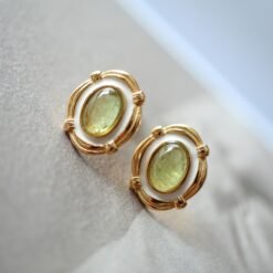 Natural Tourmaline Stud Earrings silver|Unique oval green tourmaline Earrings|Handmade Dainty EarringsArt deco earrings silver women