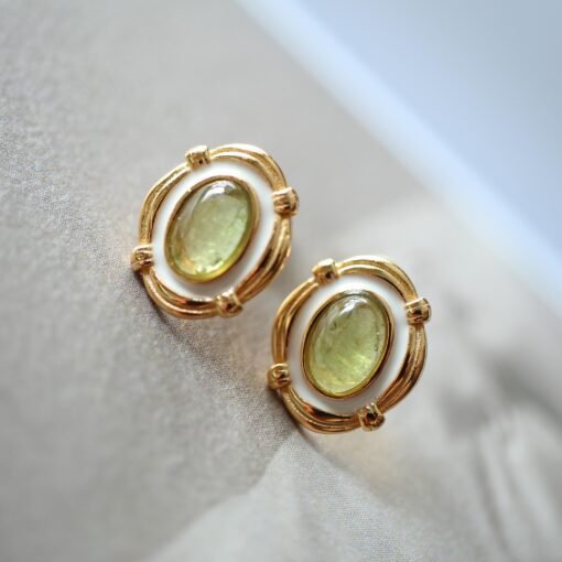 Natural Tourmaline Stud Earrings silver|Unique oval green tourmaline Earrings|Handmade Dainty EarringsArt deco earrings silver women