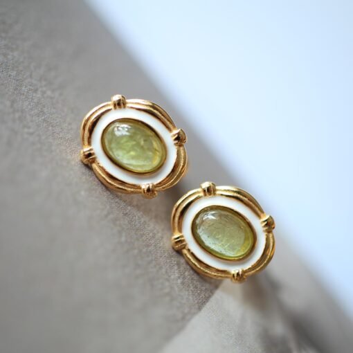 Natural Tourmaline Stud Earrings silver|Unique oval green tourmaline Earrings|Handmade Dainty EarringsArt deco earrings silver women - Image 2