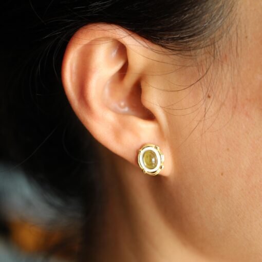 Natural Tourmaline Stud Earrings silver|Unique oval green tourmaline Earrings|Handmade Dainty EarringsArt deco earrings silver women - Image 4