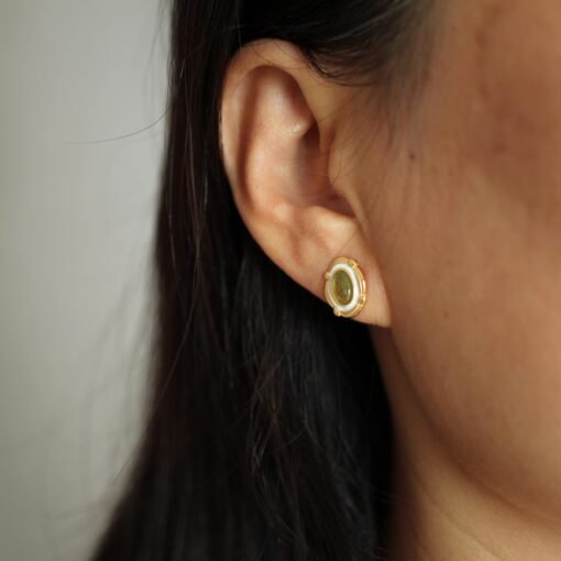 Natural Tourmaline Stud Earrings silver|Unique oval green tourmaline Earrings|Handmade Dainty EarringsArt deco earrings silver women - Image 8