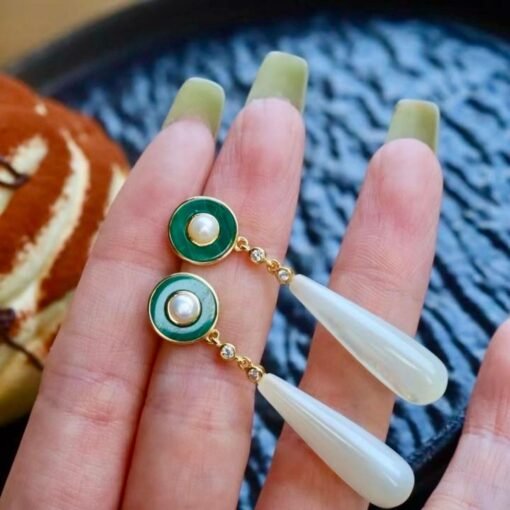 Genuine Malachite dangle Earrings Sterling Silver|Statement Malachite Earrings|Oval Halo Malachite Earrings Silver|Vintage malachite studs - Image 2