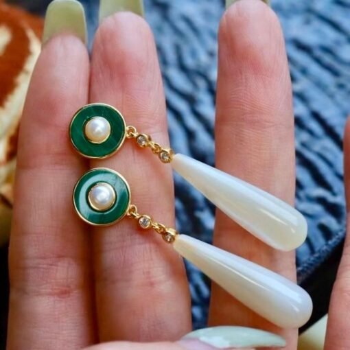 Genuine Malachite dangle Earrings Sterling Silver|Statement Malachite Earrings|Oval Halo Malachite Earrings Silver|Vintage malachite studs - Image 7