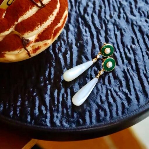 Genuine Malachite dangle Earrings Sterling Silver|Statement Malachite Earrings|Oval Halo Malachite Earrings Silver|Vintage malachite studs - Image 8