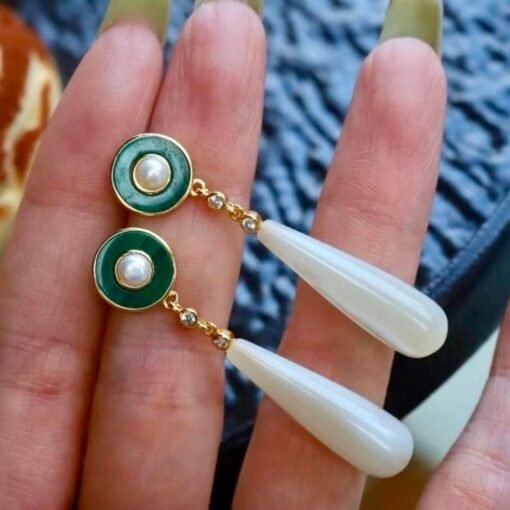 Genuine Malachite dangle Earrings Sterling Silver|Statement Malachite Earrings|Oval Halo Malachite Earrings Silver|Vintage malachite studs - Image 4
