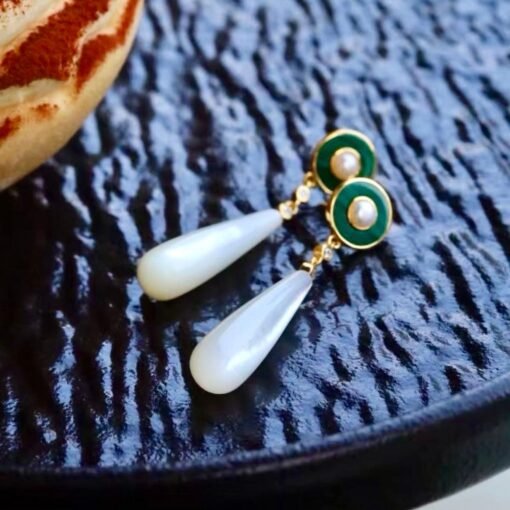 Genuine Malachite dangle Earrings Sterling Silver|Statement Malachite Earrings|Oval Halo Malachite Earrings Silver|Vintage malachite studs - Image 3