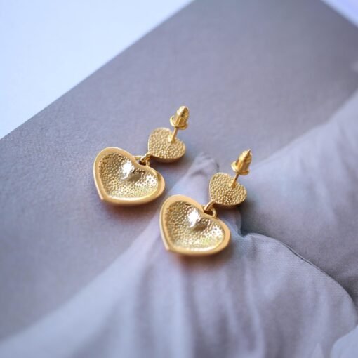 Unique Heart shape silver drop earringsGold Plated silver earrings womenHeart mother of pearl earringwhite gemstone with silver earring - Image 7