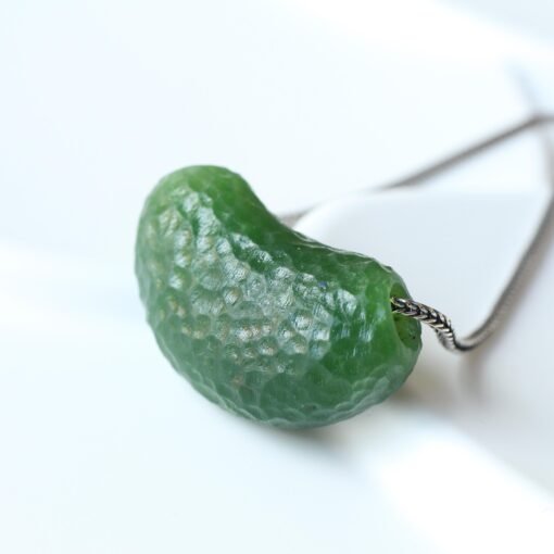 Unique Carved Green Nephrite Jade Pendant|Authentic Natural Art Deco Nephrite Necklace 925 silver Women|Dainty Handmade Jade Pendant Men - Image 3