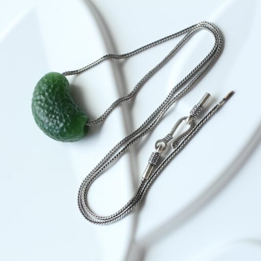 Unique Carved Green Nephrite Jade Pendant|Authentic Natural Art Deco Nephrite Necklace 925 silver Women|Dainty Handmade Jade Pendant Men - Image 8