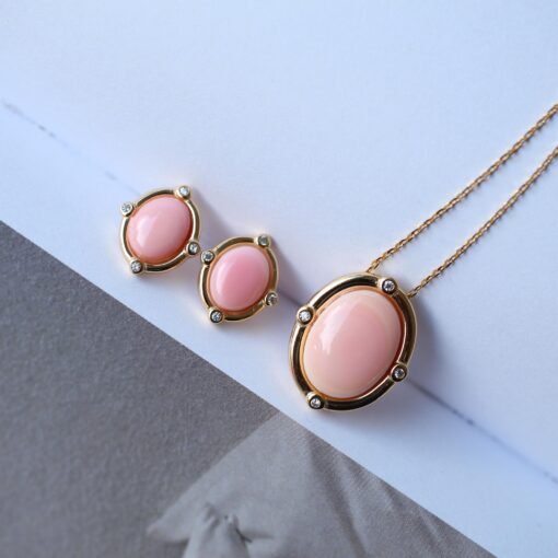 Natural Pink Queen Conch Shell Jewelry set|Pink Sea Shell Stud Earrings|Untreated Pink Gemstone Pendant|Handmade Vintage Jewelry Set women