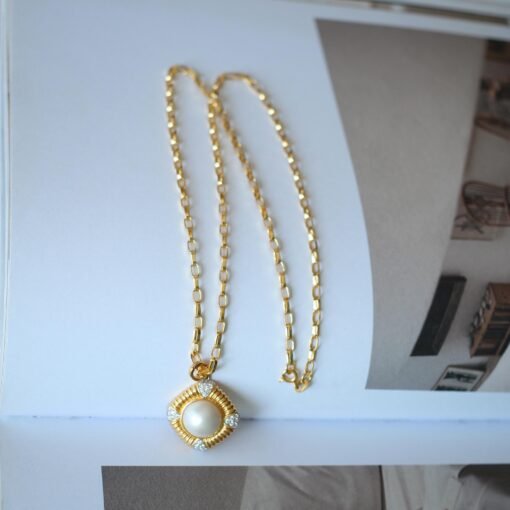 Natural Mabe Pearl Necklace Sterling Silver|Statement Antique Mabe Pearl Pendant|Vintage white mabe Pearl Pendant|Hand carved Jewelry women - Image 2