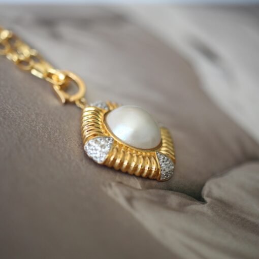 Natural Mabe Pearl Necklace Sterling Silver|Statement Antique Mabe Pearl Pendant|Vintage white mabe Pearl Pendant|Hand carved Jewelry women - Image 3