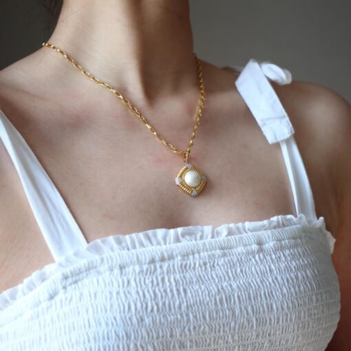 Natural Mabe Pearl Necklace Sterling Silver|Statement Antique Mabe Pearl Pendant|Vintage white mabe Pearl Pendant|Hand carved Jewelry women - Image 8