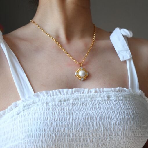 Natural Mabe Pearl Necklace Sterling Silver|Statement Antique Mabe Pearl Pendant|Vintage white mabe Pearl Pendant|Hand carved Jewelry women - Image 5