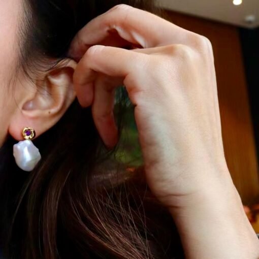 Natural Pearl Drop Earrings With Amethyst Silver|Statement Modern Pearl Drop/Art deco Pearl Drop Women|Unique February Birthstone Gift - Image 4