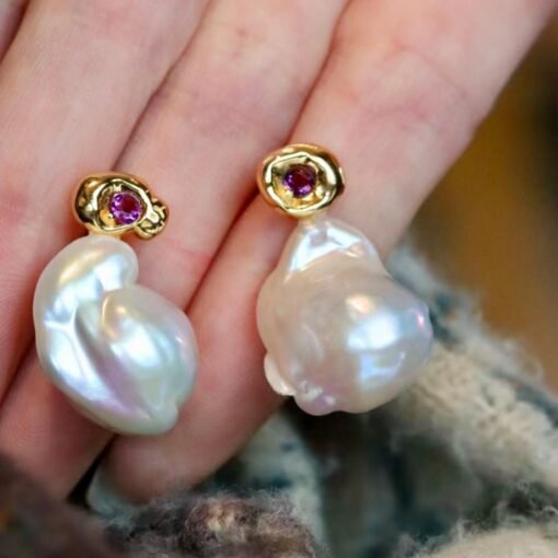 Natural Pearl Drop Earrings With Amethyst Silver|Statement Modern Pearl Drop/Art deco Pearl Drop Women|Unique February Birthstone Gift - Image 2