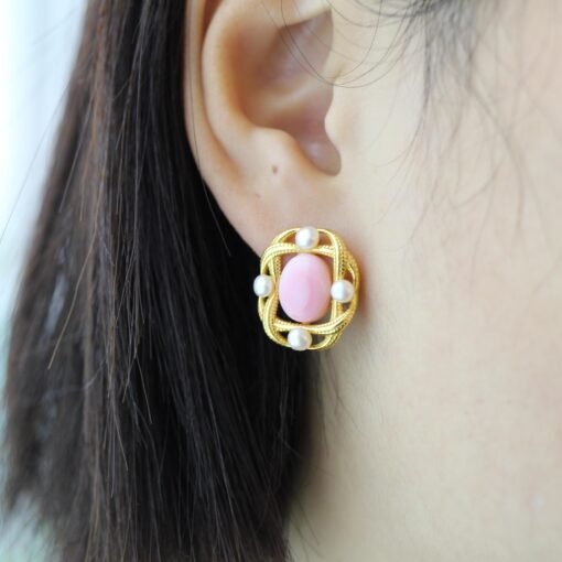 Genuine Pearl stud earring s925 silver|Vintage Pink Gemstone Jewelry|Unique Pearl Earring For Her|Real pearl earring|Bezel set Earring women - Image 4