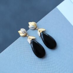 Unique Black Agate Teardrop Earrings silver|Natural Black Agate Pear Earrings Women|Real Black Agate Jewelry|Modern Real Gemstone Earrings